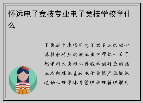 怀远电子竞技专业电子竞技学校学什么